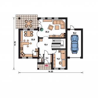 Spiegelverkehrter Entwurf | Grundriss des Erdgeschosses - BUNGALOW 80